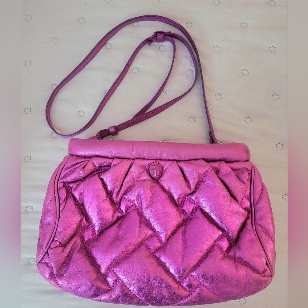 Kurt Geiger Kensington Soft Quilted Metallic Pink Leather Convertible Crossbody